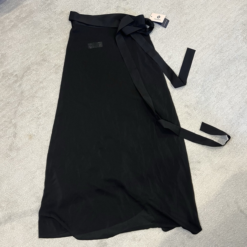 Hodo Sports Black Wrap Skirt Midi Length Polyester Spandex Tie Waist Women 14 18